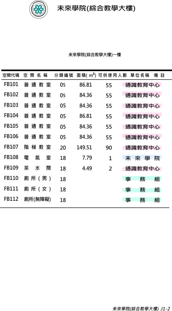 綜合教學大樓1樓空間代碼